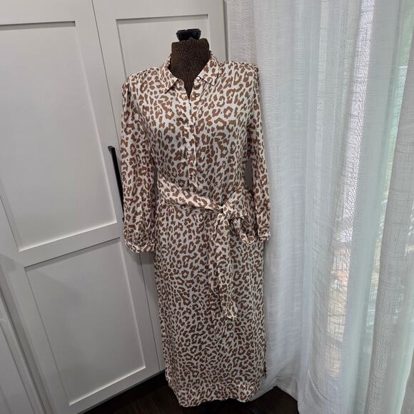 J. Crew Dresses & Skirts - J. Crew Tie Waist Shirt Dress Bold Leopard Print Button-Up Maxi Dress Size 12